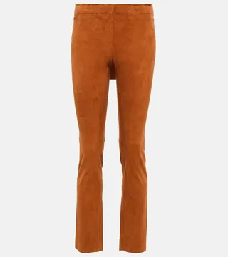 Jacky mid-rise slim suede pants