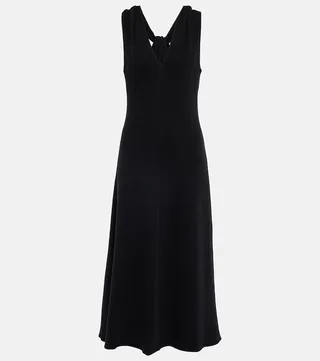 Twisted back wool-blend halter dress