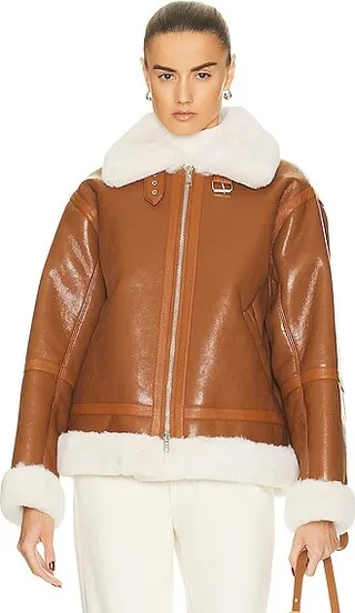 STAND STUDIO Raina Faux Shearling Jacket in Brown