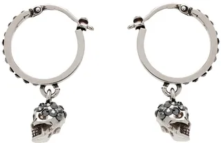 Alexander McQueen Gunmetal Skull Hoop Earrings