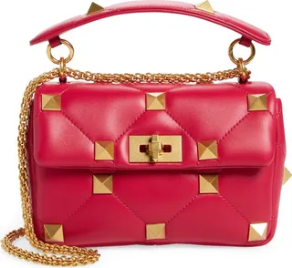 Medium Roman Stud Matelassé Leather Shoulder Bag