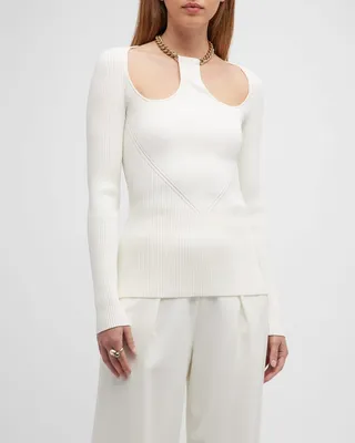Cutout Viscose Knit Top with Chain Detail