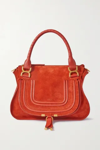 Chloé - Marcie Medium Textured Leather-trimmed Suede Shoulder Bag - Orange