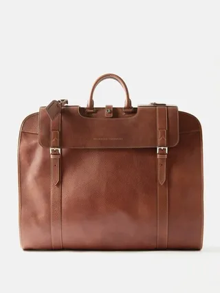 Buckled Grained-leather Suit Cover