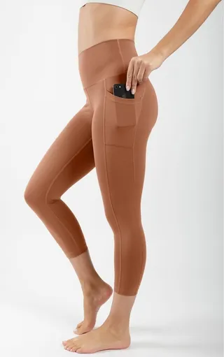 90 Degree By Reflex - Women's Wonderlink Elastic Free High Waist Side Pocket Capri - Cork - X Large