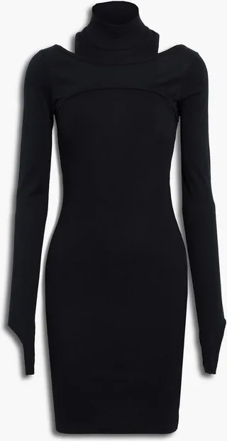 Cutout ribbed cotton-jersey turtleneck mini dress