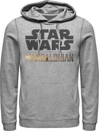 Men's Star Wars The Mandalorian Double Logo Pull Over Hoodie - Athletic Heather - Medium
