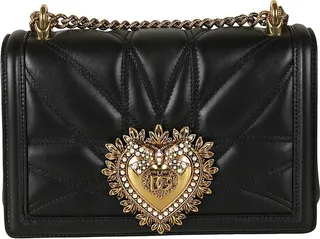 Metal Heart Plaque Quilted Chain Shoulder Bag