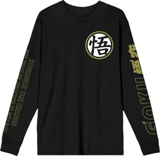 Dragon Ball Z Kanji Symbols Crew Neck Long Sleeve Black Men’s Tee-Small