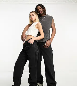 Reclaimed Vintage unisex baggy utility jeans in washed black