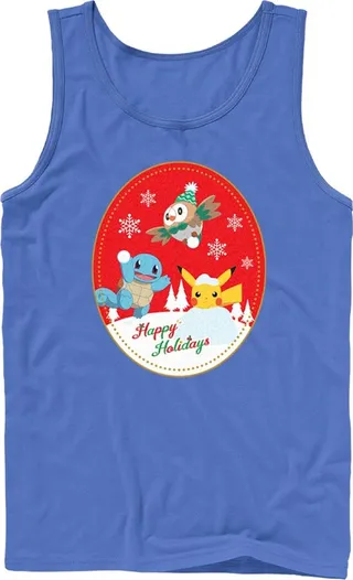 Men's Pokemon Christmas Happy Holidays Patch Tank Top - Royal Blue - Medium