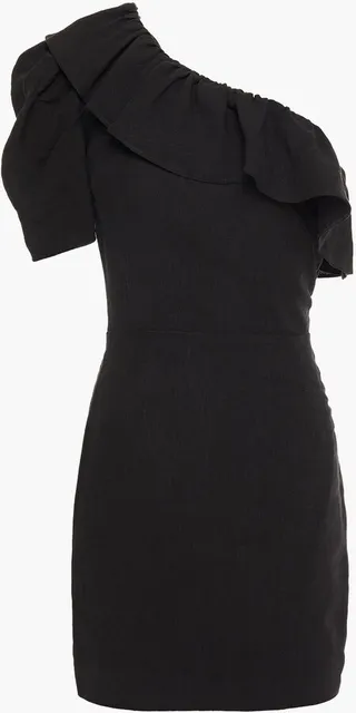 Whine one-shoulder ruffled twill mini dress
