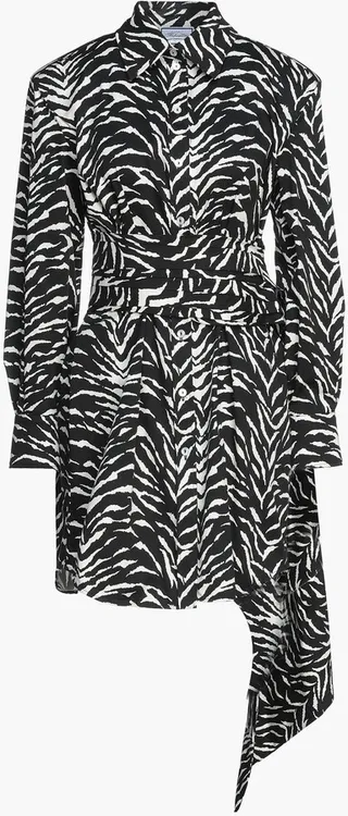 Draped zebra-print cotton-blend twill mini shirt dress