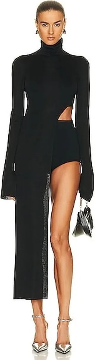 Mugler Asymmetrical Turtleneck Top in Black