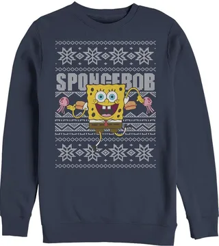 Men's SpongeBob SquarePants Ugly Christmas Sweater Sweatshirt - Navy Blue - Medium