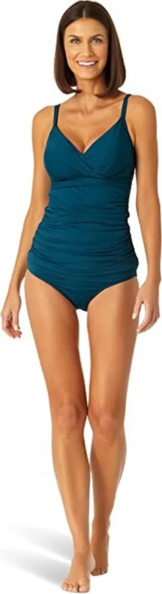 Anne Cole Underwire Surplice Tri Tankini (Deep Sea Blue) Women's Swimwear