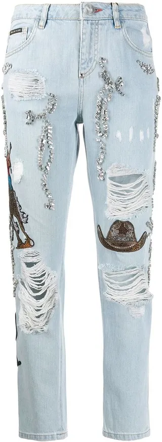 Boyfriend Cowboy patch-embellished jeans