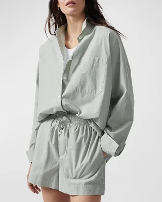 Drop-Shoulder Button-Front Boyfriend Shirt