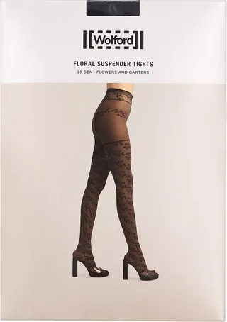 Floral Suspender stretch mesh tights