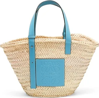 Medium Leather-Trimmed Woven Basket Bag