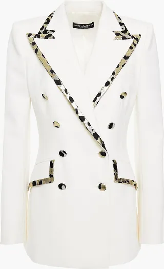 Double-breasted wool-blend crepe blazer