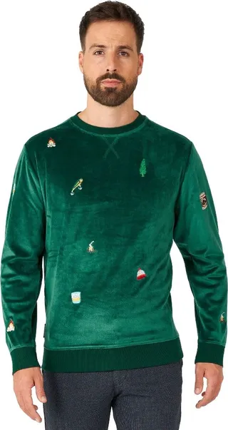 OppoSuits Deluxe Men's Christmas Sweater - Velvet Green - Xmas Icons - Green - Size: 3XL