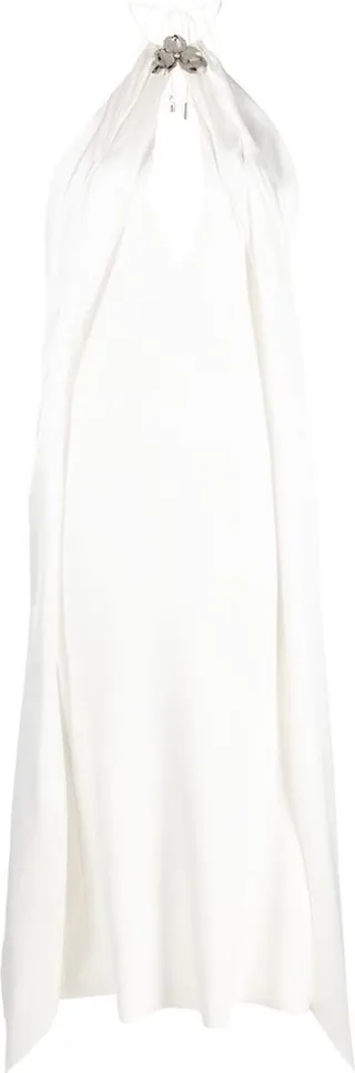 Flower Appliqué Open-Back Dress