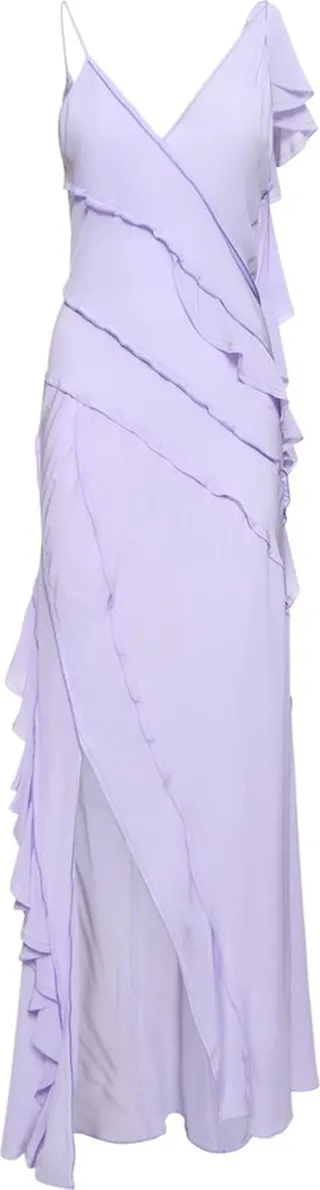 Asymmetric ruffle bias silk long dress