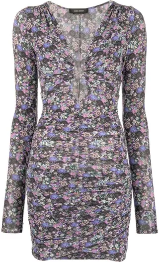 Floral-Print Ruched Dress