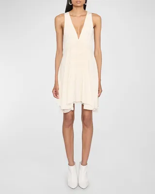 Nalatia Plunging Smocked Silk Dress