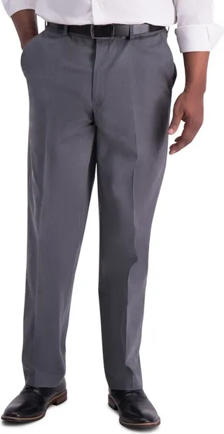 Haggar Men's Iron Free Premium Khaki Classic Fit Flat Front Pant 40 x 34 - Charcoal Heather
