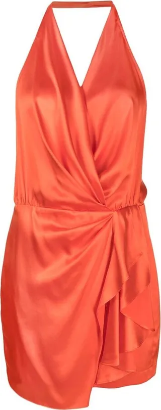Halterneck Open-Back Silk Minidress