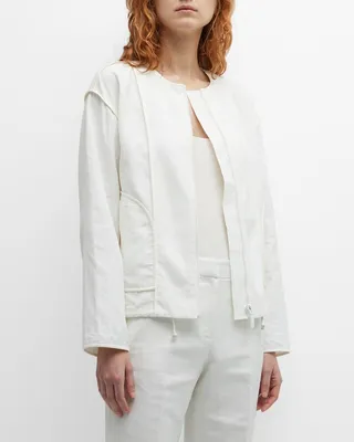 Zip-Front Seamed Linen Bomber