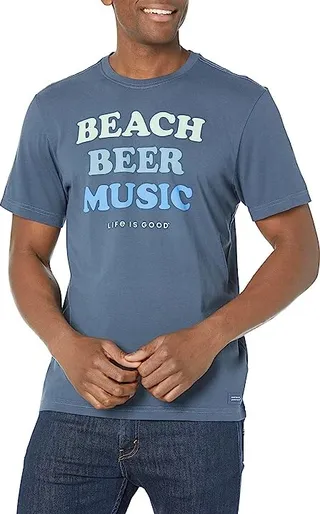 Life is Good Beach Beer Music Short Sleeve Crusher Tee (Darkest Blue) Men's T Shirt