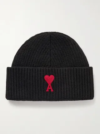 Appliquéd Ribbed Wool Beanie