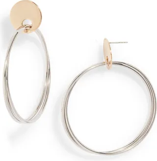 Two-Tone Hoop Drop Earrings