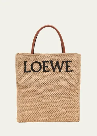 A4 Logo North-South Raffia Tote Bag