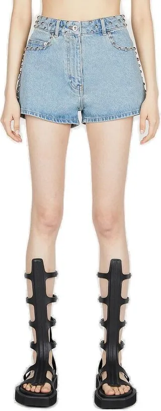 Paco Rabanne Logo-Patch Studded Denim Shorts