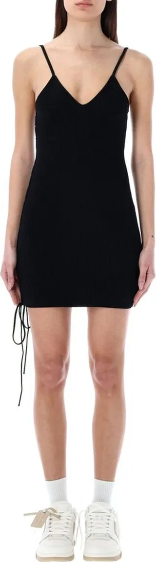 Off-White Lace-Up V-Neck Sleeveless Mini Dress