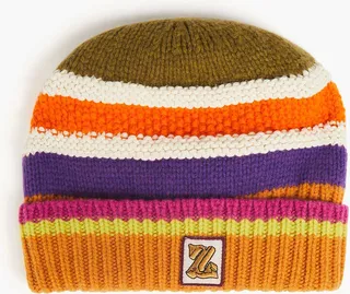 Appliquéd striped merino wool-blend beanie