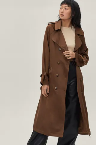 Nasty Gal Womens Satin Longline Double Breasted Belted Trench Coat