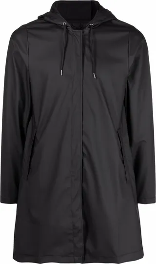 Long-Sleeve Drawstring-Hood Raincoat