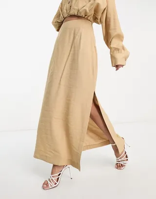 ASOS EDITION column midi skirt with side slits in camel