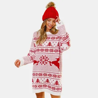 Women's Dropped Shoulder Sweater Dress - Cupshe-L-Red