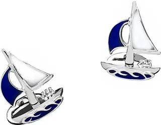 Articulated Sail Rhodium-Plated Enamel Cufflinks