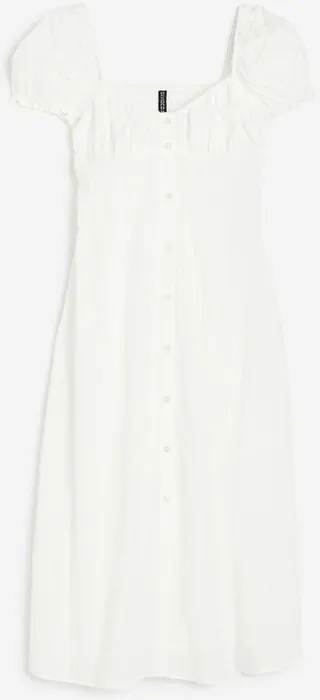 Textured-weave Puff-sleeved Dress