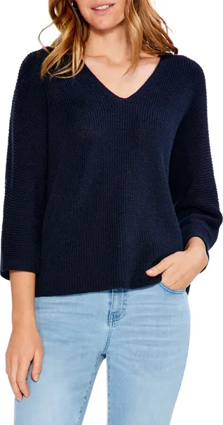 Shaker Stitch V-Neck Sweater