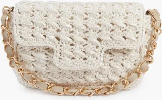 Cream Woven Shoulder Bag