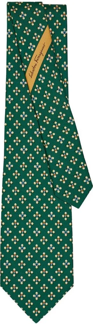 Golf print pointed silk tie