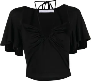Short-Sleeve Halterneck-Tie Top